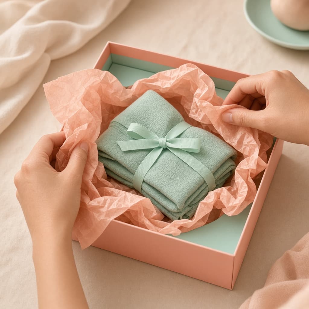 Gift with purchase merchandise being unboxed