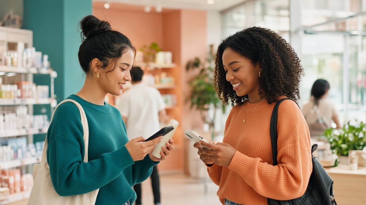 Shoppers using phones for promotions and loyalty in a retail store