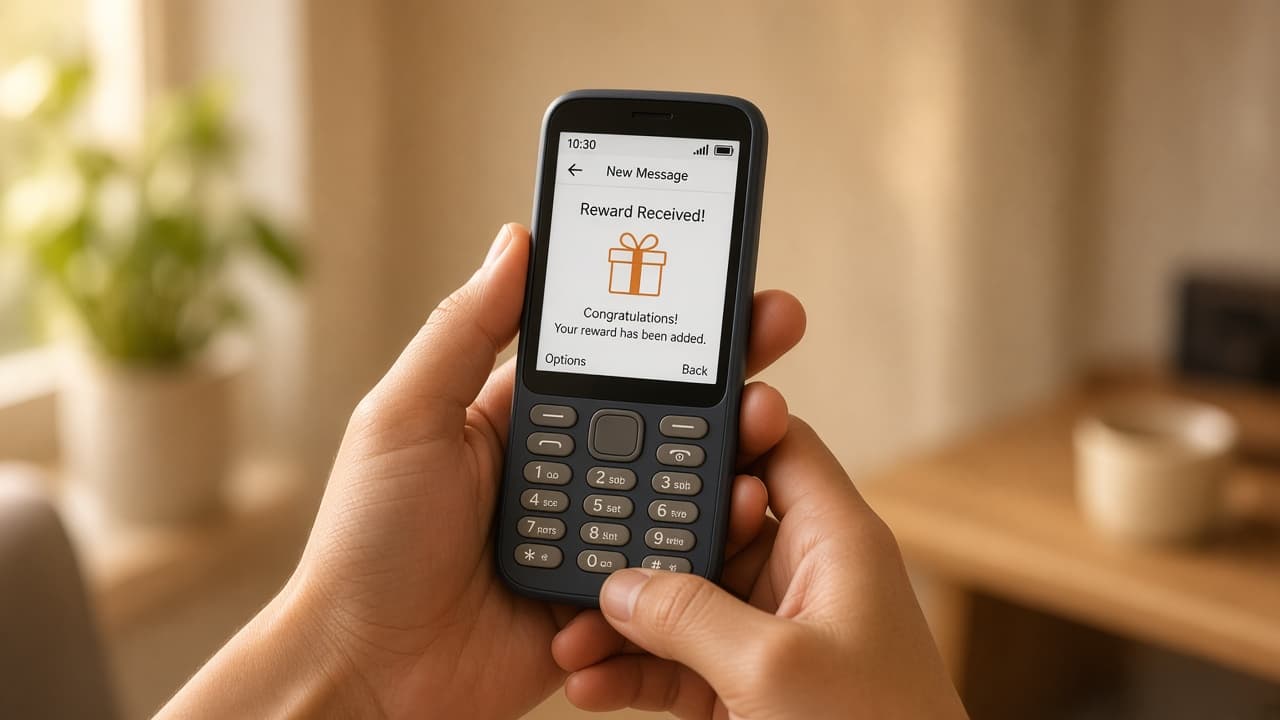 SMS reward confirmation on a feature phone