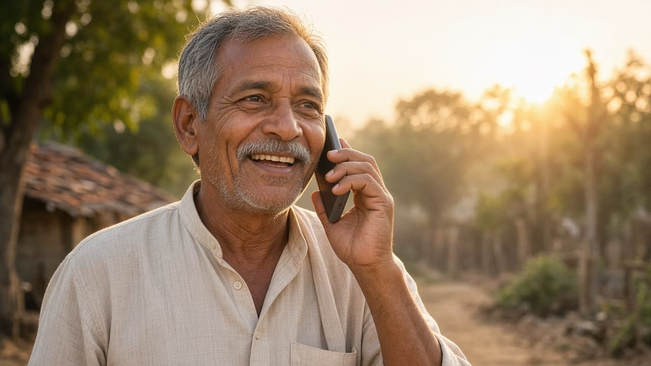 Rural consumer speaking on a feature phone